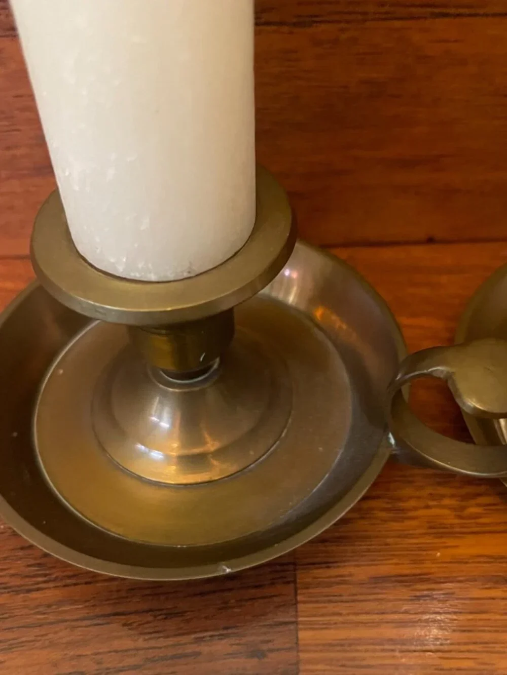 Rustic Solid Brass Antique Finish Round Candle Holders w/ Handle & Drip Pan 2.3
